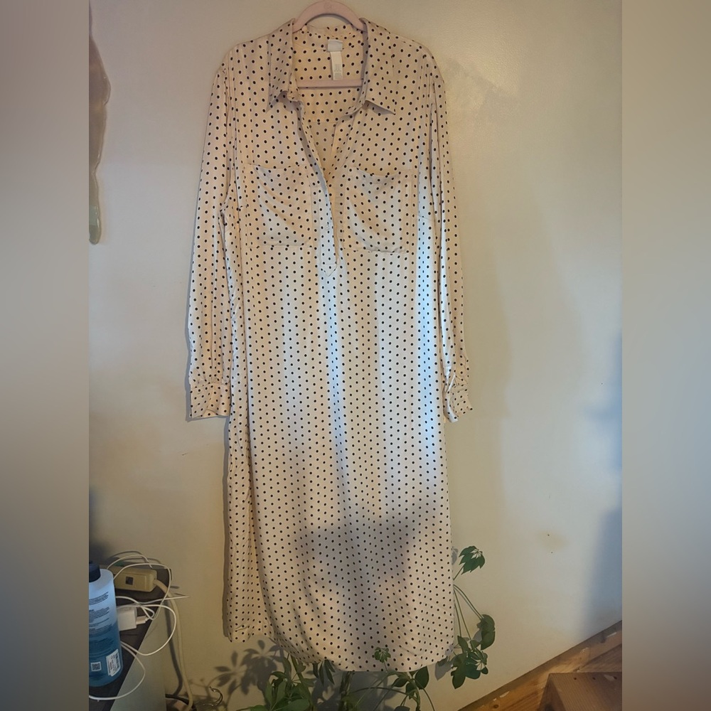 H&M Cream Polka Dot Long Sleeve Dress